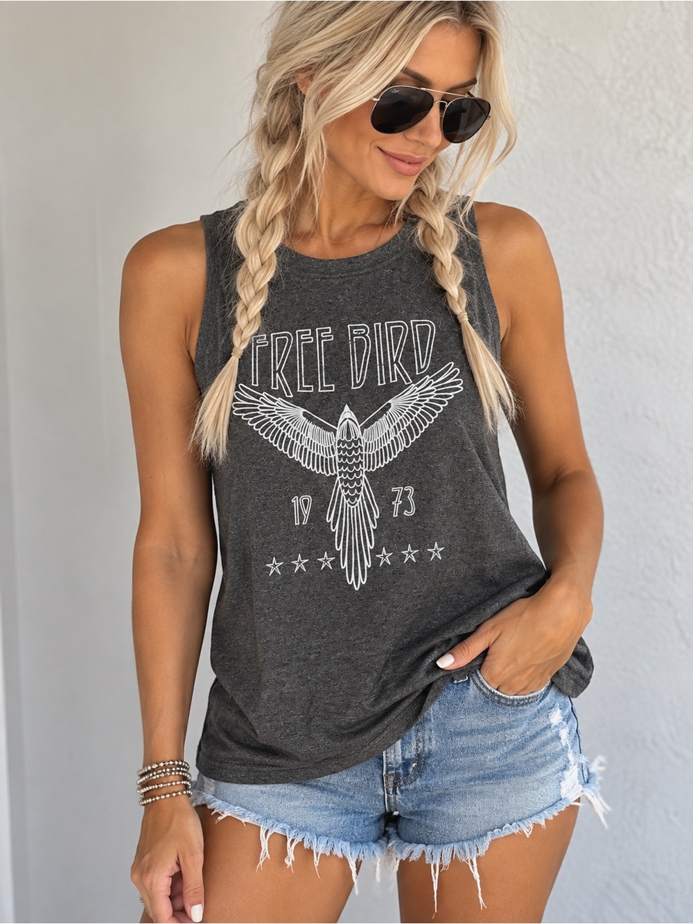 Free Bird 1973 Eagle Graphic Sleeveless Tank Top Charcoal Gray XL NWOT